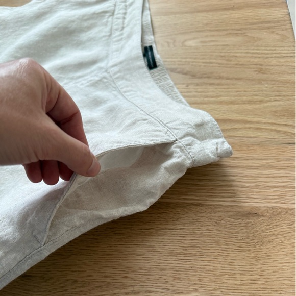 100% Linen Wide Leg Cropped Pull On Pants Neutral Cream Beachy Coastal Large - Picture 7 of 10